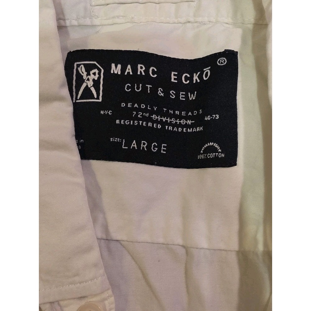 Marc Ecko Cut & Sew White Utility Military Button Up Shirt Mens Sz Large Cotton - Picture 3 of 5